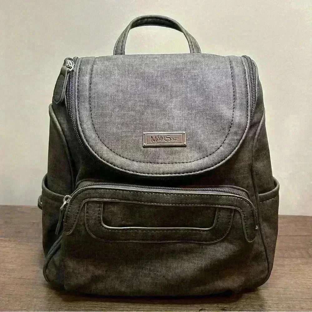 Multi Sac Faux Leather Gray Backpack